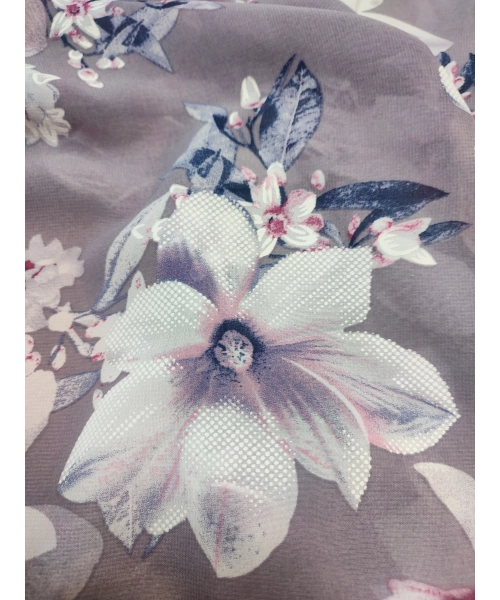 Szary szyfon cienka tkanina na sukienki - białe kwiaty amarylis